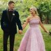 Dark Blue Shawl Lapel One Button 2-Piece Men's Prom Suits with Flower