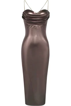 Dark Brown Mermaid Spaghetti Straps Long Formal Dress with Slit
