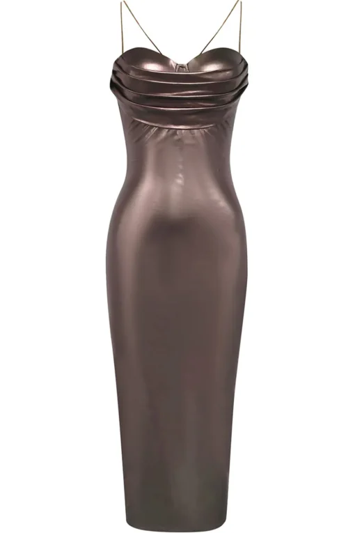 Dark Brown Mermaid Spaghetti Straps Long Formal Dress with Slit