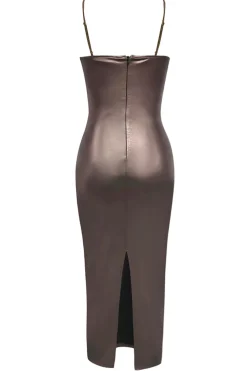 Dark Brown Mermaid Spaghetti Straps Long Formal Dress with Slit