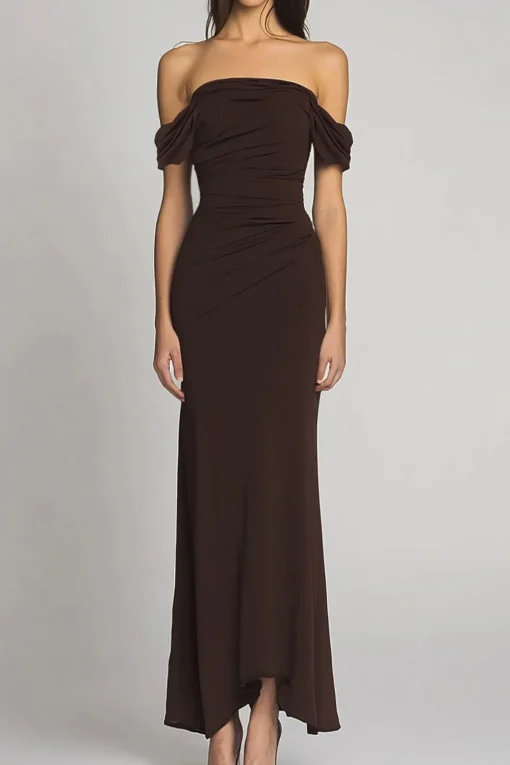 Dark Brown Off the Shoulder Mermaid Long Formal Dress