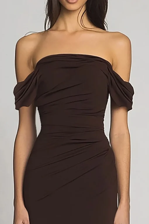 Dark Brown Off the Shoulder Mermaid Long Formal Dress