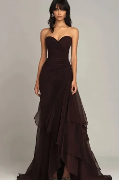 Dark Brown Sweetheart Ruched Ruffled Formal Dress