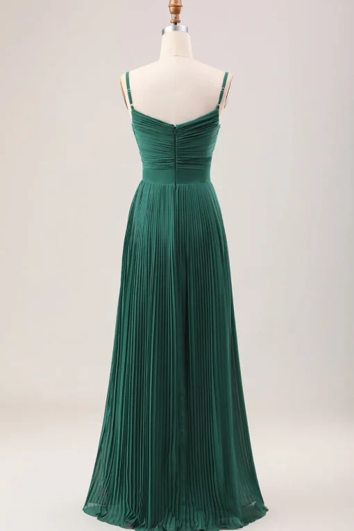 Dark Green A Line Spaghetti Straps Long Chiffon Bridesmaid Dress