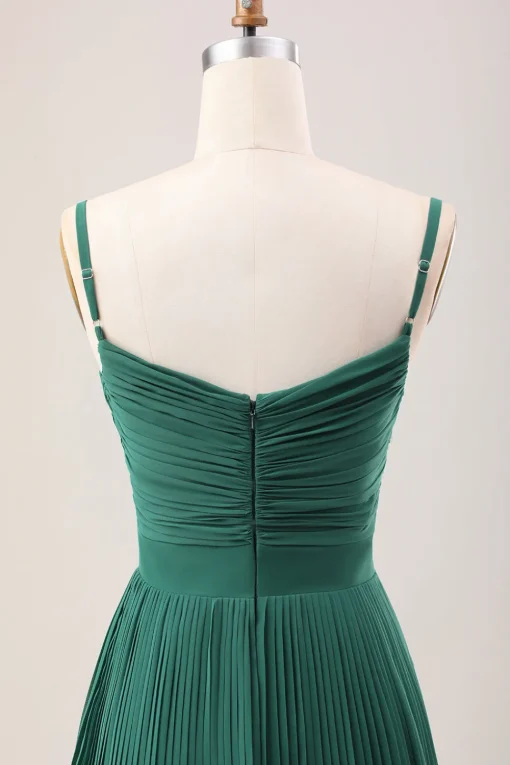 Dark Green A Line Spaghetti Straps Long Chiffon Bridesmaid Dress