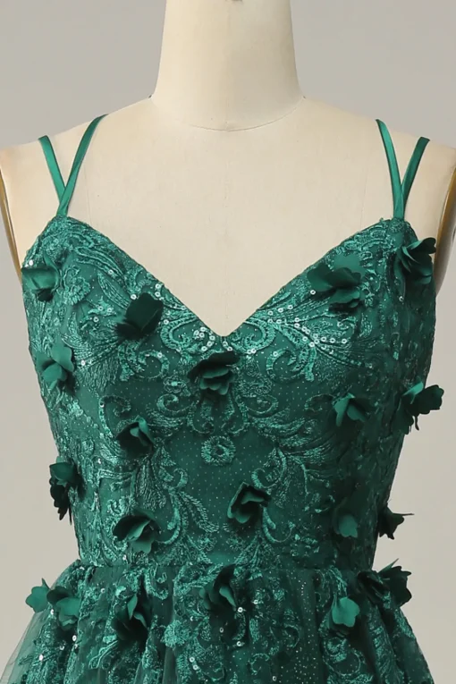 Dark Green A Line Tulle Prom Dress with Slit