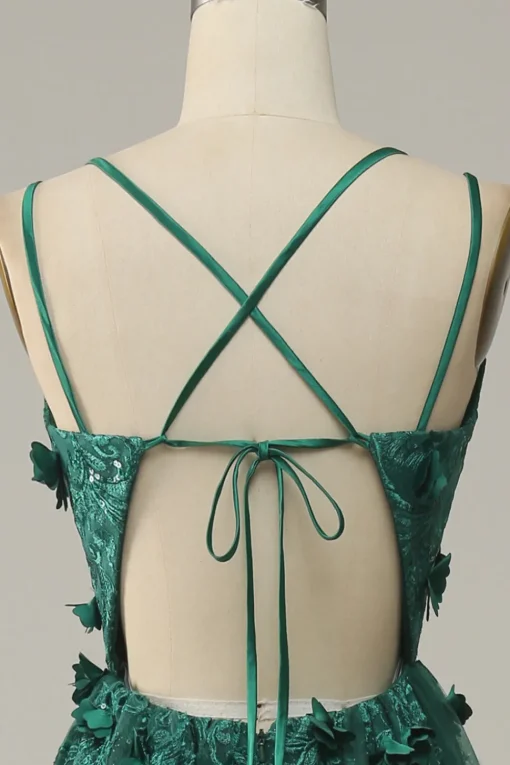 Dark Green A Line Tulle Prom Dress with Slit