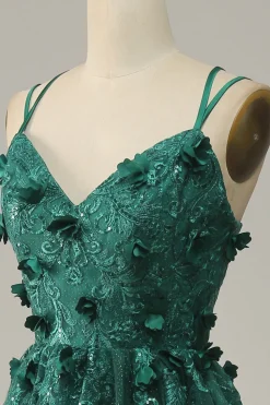 Dark Green A Line Tulle Prom Dress with Slit