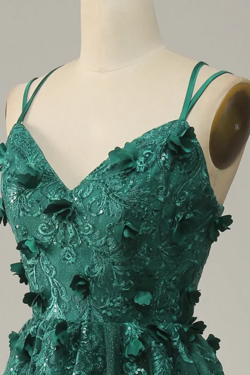 Dark Green A Line Tulle Prom Dress with Slit