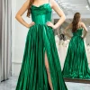 Dark Green A-line Spaghetti Straps Corset Prom Dress with Slit