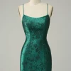 Dark Green Beaded Bodycon Prom Dress With Criss Cross Back
