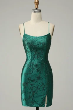 Dark Green Beaded Bodycon Prom Dress With Criss Cross Back