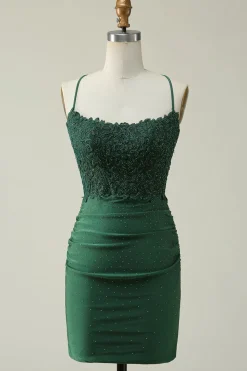 Dark Green Bodycon Short Prom Dress with Beading