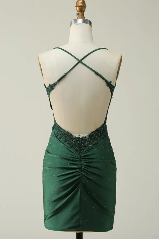 Dark Green Bodycon Short Prom Dress with Beading
