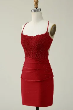 Dark Green Bodycon Short Prom Dress with Beading