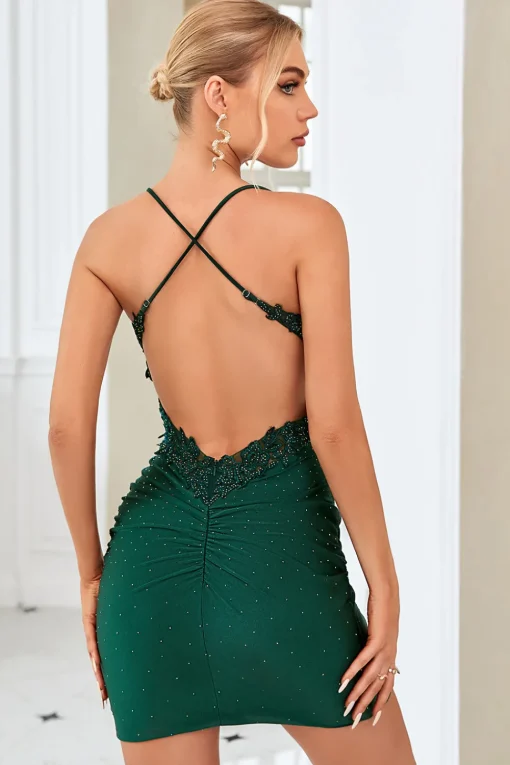 Dark Green Bodycon Short Prom Dress with Beading