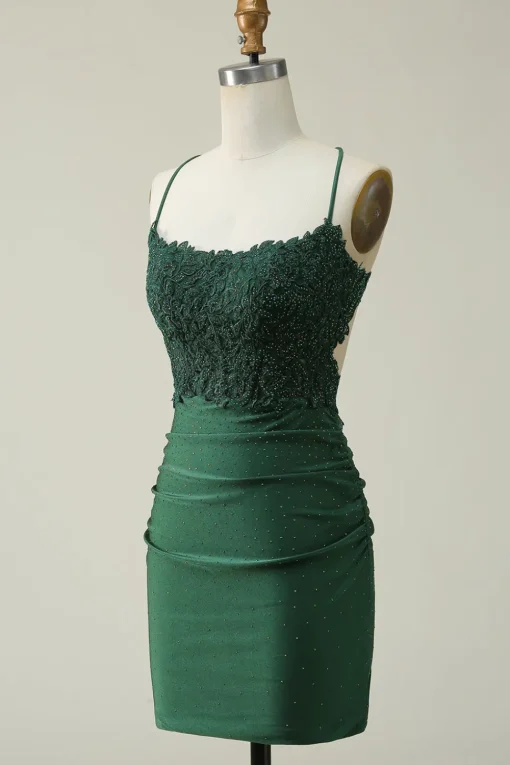Dark Green Bodycon Short Prom Dress with Beading