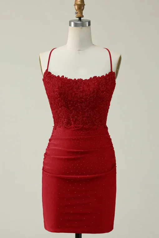 Dark Green Bodycon Short Prom Dress with Beading