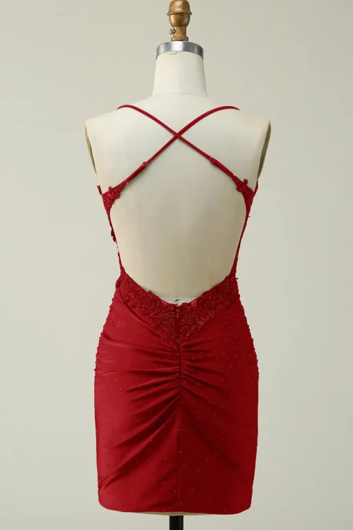 Dark Green Bodycon Short Prom Dress with Beading