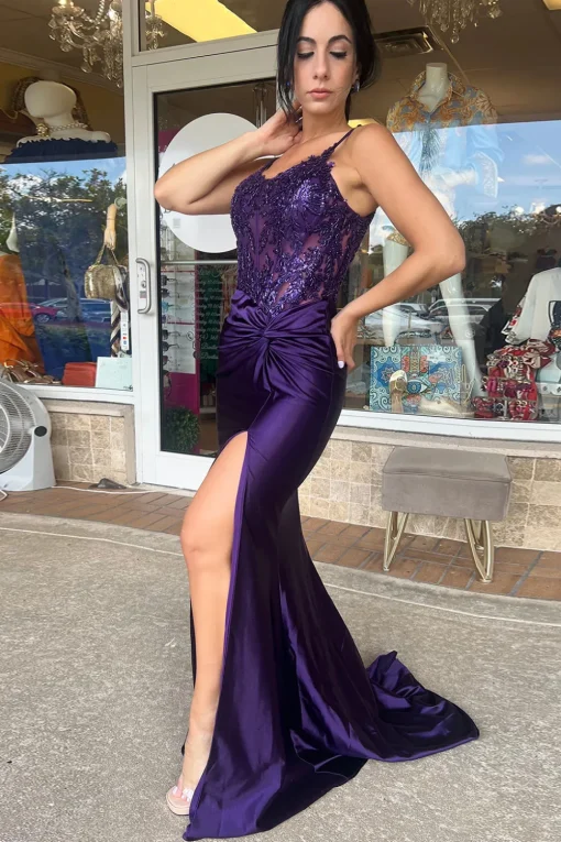 Dark Green Corset Ruched Spaghetti Straps Prom Dress with Slit