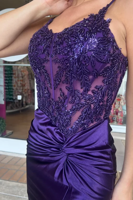 Dark Green Corset Ruched Spaghetti Straps Prom Dress with Slit