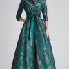 Dark Green Floral A Line Mother of Bride Dress with Pockets