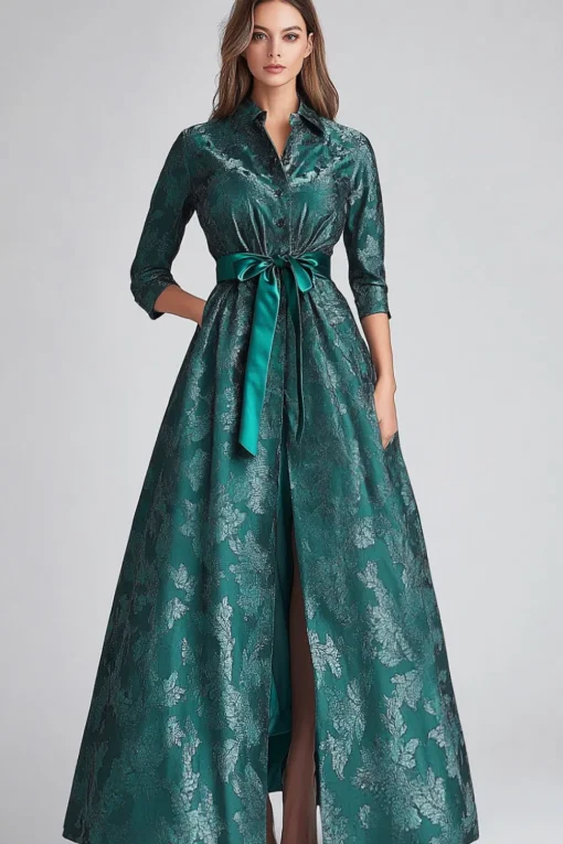 Dark Green Floral A Line Mother of Bride Dress with Pockets