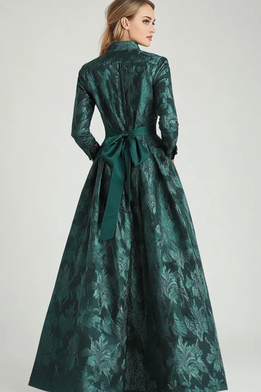 Dark Green Floral A Line Mother of Bride Dress with Pockets