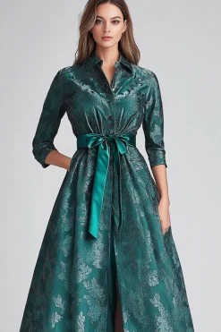 Dark Green Floral A Line Mother of Bride Dress with Pockets