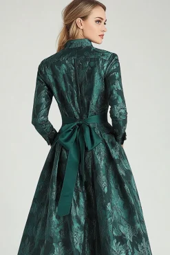Dark Green Floral A Line Mother of Bride Dress with Pockets
