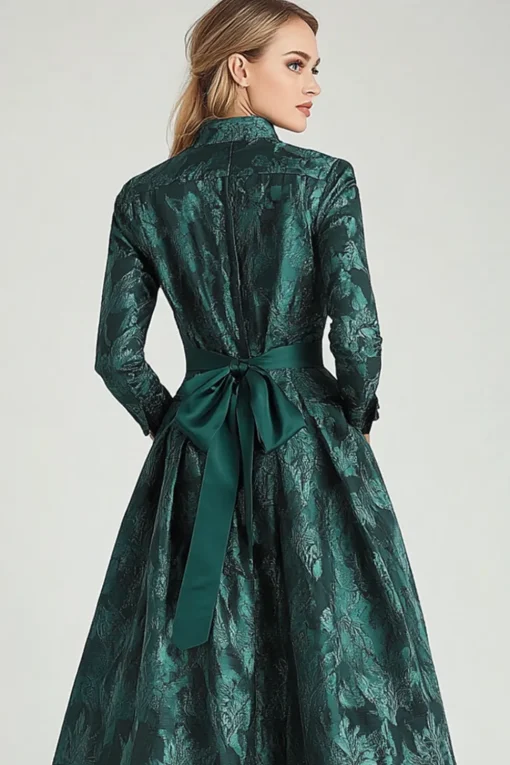 Dark Green Floral A Line Mother of Bride Dress with Pockets