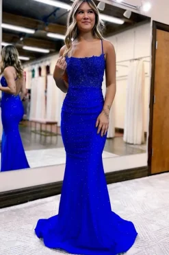Dark Green Halter Mermaid Prom Dress with Beading