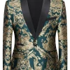 Dark Green Men's Prom Blazer with Embroidery