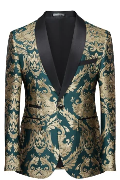 Dark Green Men's Prom Blazer with Embroidery