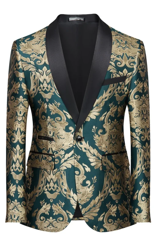 Dark Green Men's Prom Blazer with Embroidery