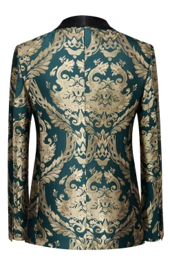 Dark Green Men's Prom Blazer with Embroidery