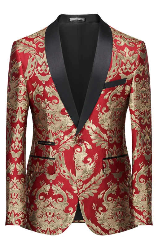 Dark Green Men's Prom Blazer with Embroidery