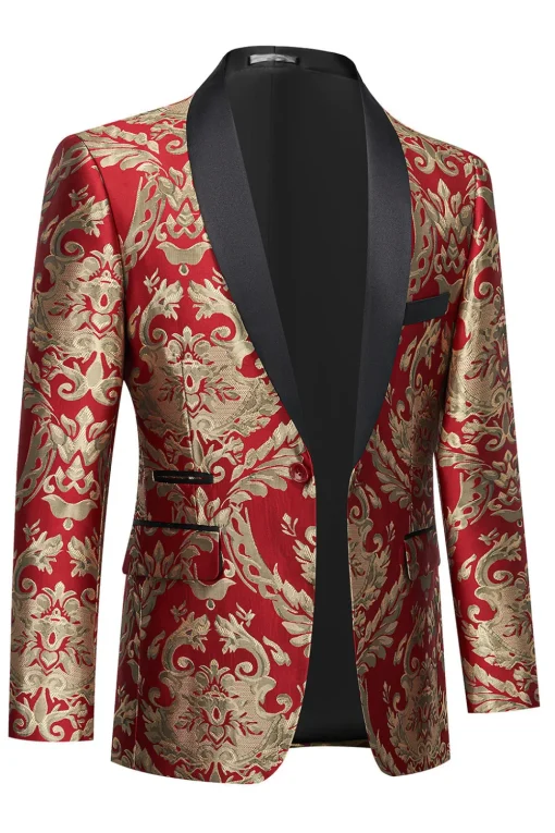 Dark Green Men's Prom Blazer with Embroidery