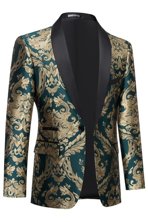 Dark Green Men's Prom Blazer with Embroidery