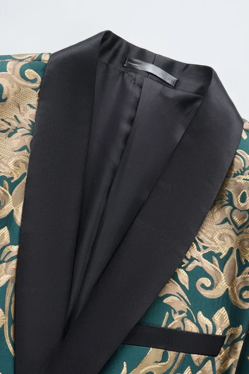 Dark Green Men's Prom Blazer with Embroidery