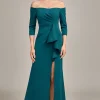 Dark Green Mermaid Off The Shoulder Cascading Ruffled Mother Of The Bride Dress