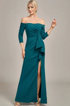 Dark Green Mermaid Off The Shoulder Cascading Ruffled Mother Of The Bride Dress