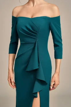 Dark Green Mermaid Off The Shoulder Cascading Ruffled Mother Of The Bride Dress