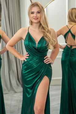 Dark Green Mermaid Spaghetti Straps Long Prom Dress with Open Back