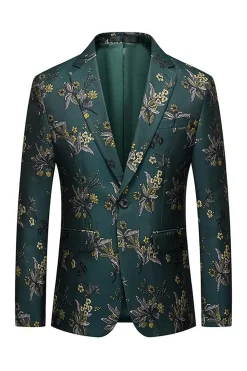 Dark Green Notched Lapel Embroidered Men's Prom Blazer