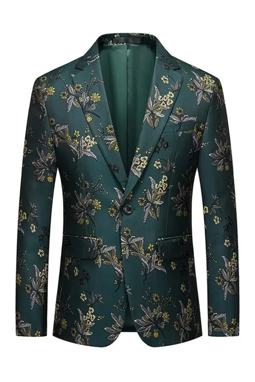 Dark Green Notched Lapel Embroidered Men's Prom Blazer