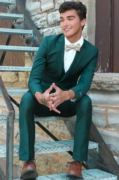 Dark Green Notched Lapel 3 Piece Men's Prom Suits