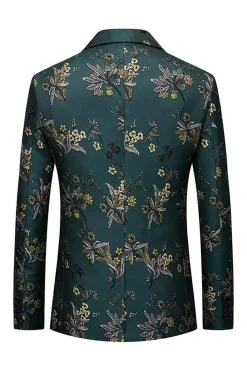 Dark Green Notched Lapel Embroidered Men's Prom Blazer