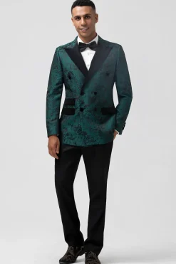 Dark Green Peak Lapel 2 Pieces Double Breasted Men's Suits