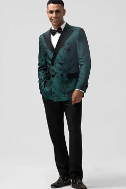 Dark Green Peak Lapel 2 Pieces Double Breasted Men's Suits